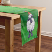 Chemin De Table Court Mignonne mouton à Santa Chapeau sur vert (In Situ)