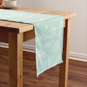 Chemin De Table Court Mint Green Woodland Fleur sauvage Fern Motif