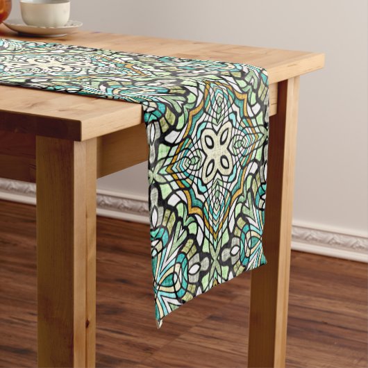 Chemin De Table Court Mint Vert Turquoise Hip Bohemian Bali Art Motif (In Situ)