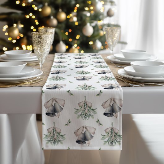 Chemin De Table Court Mistletoe Silver Bells Christmas 