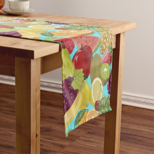 Chemin De Table Court Mixed Tropical Fruit Illustration Pattern (In Situ)