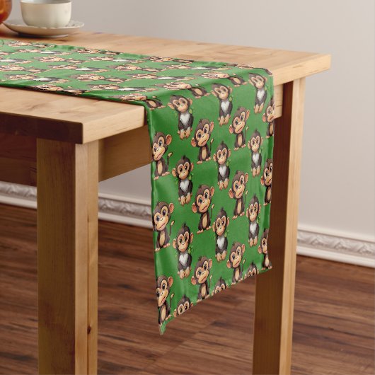 Chemin De Table Court Monkey Pattern Design Green  (In Situ)