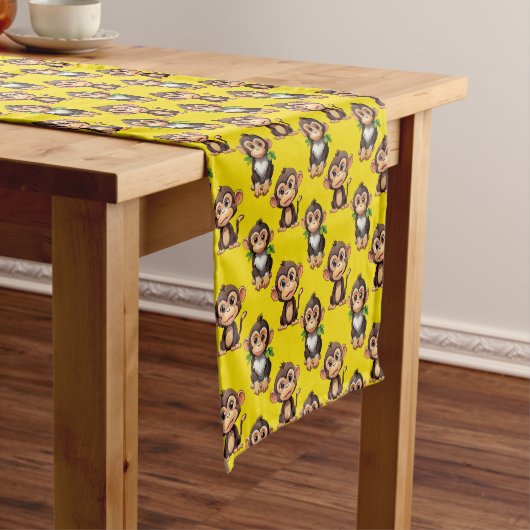 Chemin De Table Court Monkey Pattern Design Yellow  (In Situ)