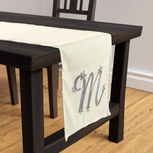 Chemin De Table Court Monogramme Argent Lettre M Cream Table Runner