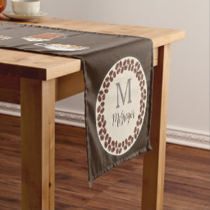 Chemin De Table Court Monogramme café amer noir Brown