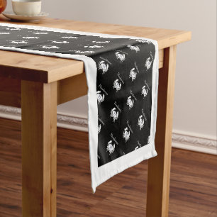 Chemin De Table Court Monogramme Crabe noir et blanc Côtier nautique