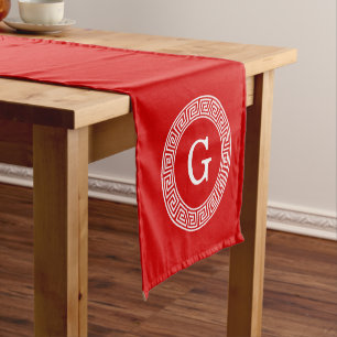 Chemin De Table Court Monogramme initial du cadre de ligne clé grecque b