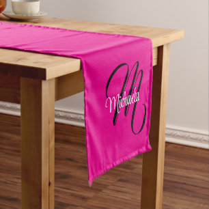 Chemin De Table Court Monogramme moderne minimaliste nom initial rose ch