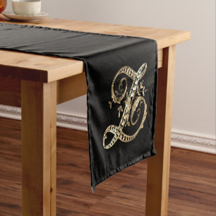 Chemin De Table Court Monogramme or Ornat vintage Z
