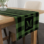 Chemin De Table Court Monogramme personnalisé Buffle noir vert Plaid Mot<br><div class="desc">Chic à damiers buffle à vérifier plaid lombard style table runner. Ajoutez votre monogramme et customisez facilement la couleur à votre goût.</div>