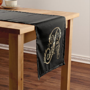 Chemin De Table Court Monogramme R Orné Doré Vintage