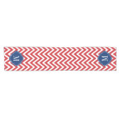 Chemin De Table Court Monogramme rouge blanc et bleu Chevron (Horizontal)