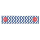 Chemin De Table Court Monogramme rouge blanc et bleu Chevron (Horizontal)