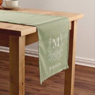 Chemin De Table Court Monogramme rustique Sage Green personnalisé initia