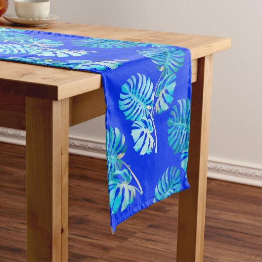 Chemin De Table Court Monstera Brise Bleu Cobalt (In Situ)