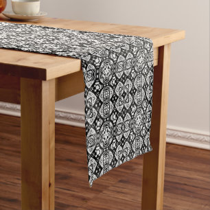 Chemin De Table Court Mosaïque arabesque Motif Carrelage noir et blanc