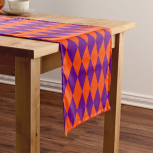 Chemin De Table Court Motif à carreaux Harlequin orange et violet
