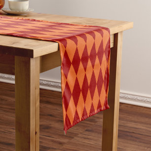 Chemin De Table Court Motif à carreaux Harlequin rouge et orange 