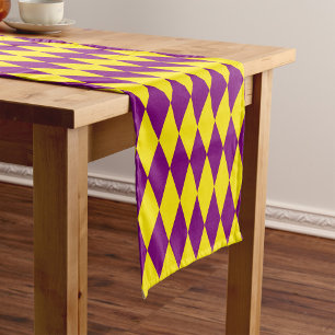 Chemin De Table Court Motif à carreaux harlequin violet et jaune 