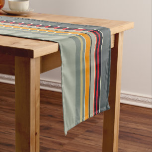 Chemin De Table Court Motif à rayures multicolores rouge jaune bleu gris