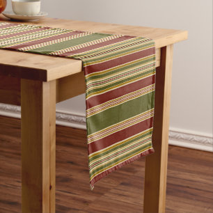 Chemin De Table Court Motif à rayures rouge Bourgogne vert ocre jaune