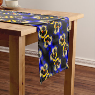 Chemin De Table Court Motif Abstrait de fleurs de sansy bleu