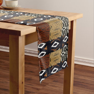 Chemin De Table Court Motif africain contemporain en tissu de boue