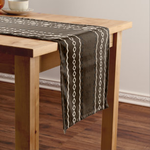 Chemin De Table Court motif africain, géométrique, motif, marron, modern