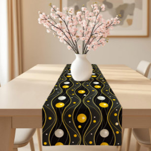 Chemin De Table Court Motif Art Déco Or Argent Noir