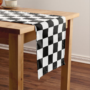 Chemin De Table Court Motif blanc de noir classique de damier