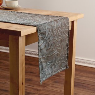 Chemin De Table Court Motif brun rustique de cuir de pays occidental