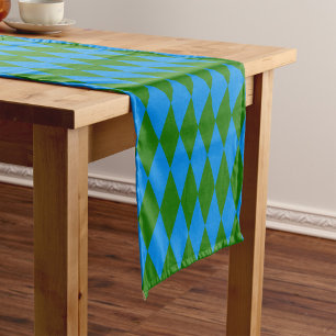 Chemin De Table Court Motif Carreaux Harlequin Vert Bleu