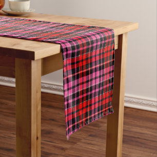 Chemin De Table Court Motif carreaux tartan à carreaux roses et rouges n
