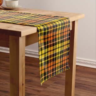 Chemin De Table Court Motif carreaux tartan noir jaune orange