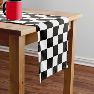 Chemin De Table Court Motif Checkered noir et blanc de damier