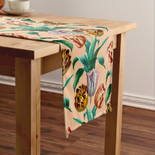 Chemin De Table Court Motif couleur Vintage Aquarelle Tulip Fleurs