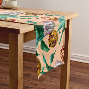 Chemin De Table Court Motif couleur Vintage Aquarelle Tulip Fleurs