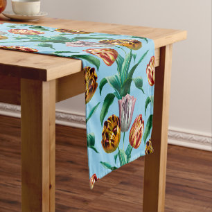 Chemin De Table Court Motif couleur Vintage Aquarelle Tulip Fleurs