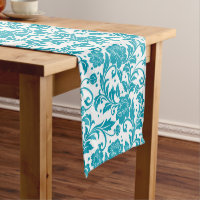 Motif damassé floral turquoise et blanc