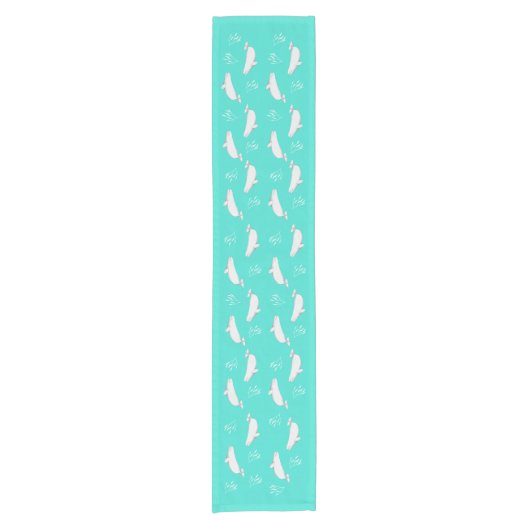 Chemin De Table Court Motif de baleines de Beluga Turquoise (Devant)
