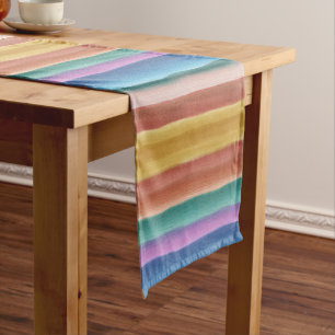 Chemin De Table Court Motif de bandes d'aquarelle multicolore