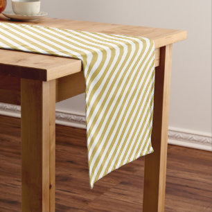 Chemin De Table Court Motif de bandes diagonales jaunes dorées et blanch