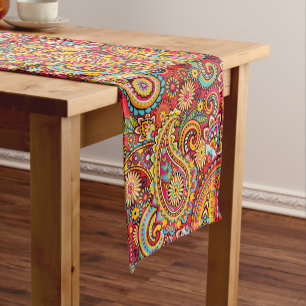 Chemin De Table Court Motif de Bohème floral rouge lumineux de Paisley