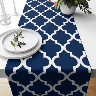 Chemin De Table Court Motif de carreaux de Quatrefoil bleu marine