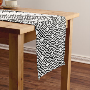 Chemin De Table Court Motif de clé grecque de fusion noir et blanc