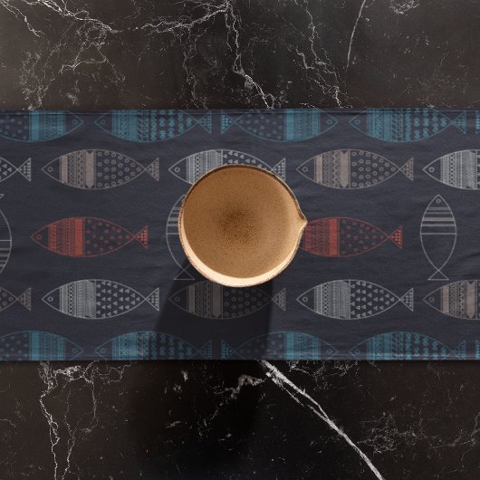 Chemin De Table Court Motif de dessin de poisson