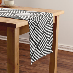 Chemin De Table Court Motif DE DIAMONDE NOIR ET BLANC D'ORIGINE