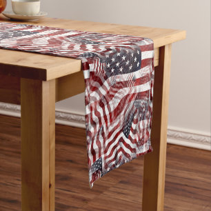Chemin De Table Court Motif de drapeau américain abstrait rouge blanc bl