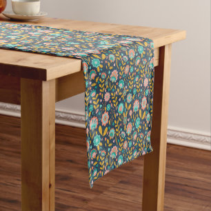 Chemin De Table Court Motif de fleur d'art populaire