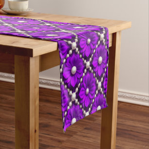Chemin De Table Court Motif de fleur violette avec perles